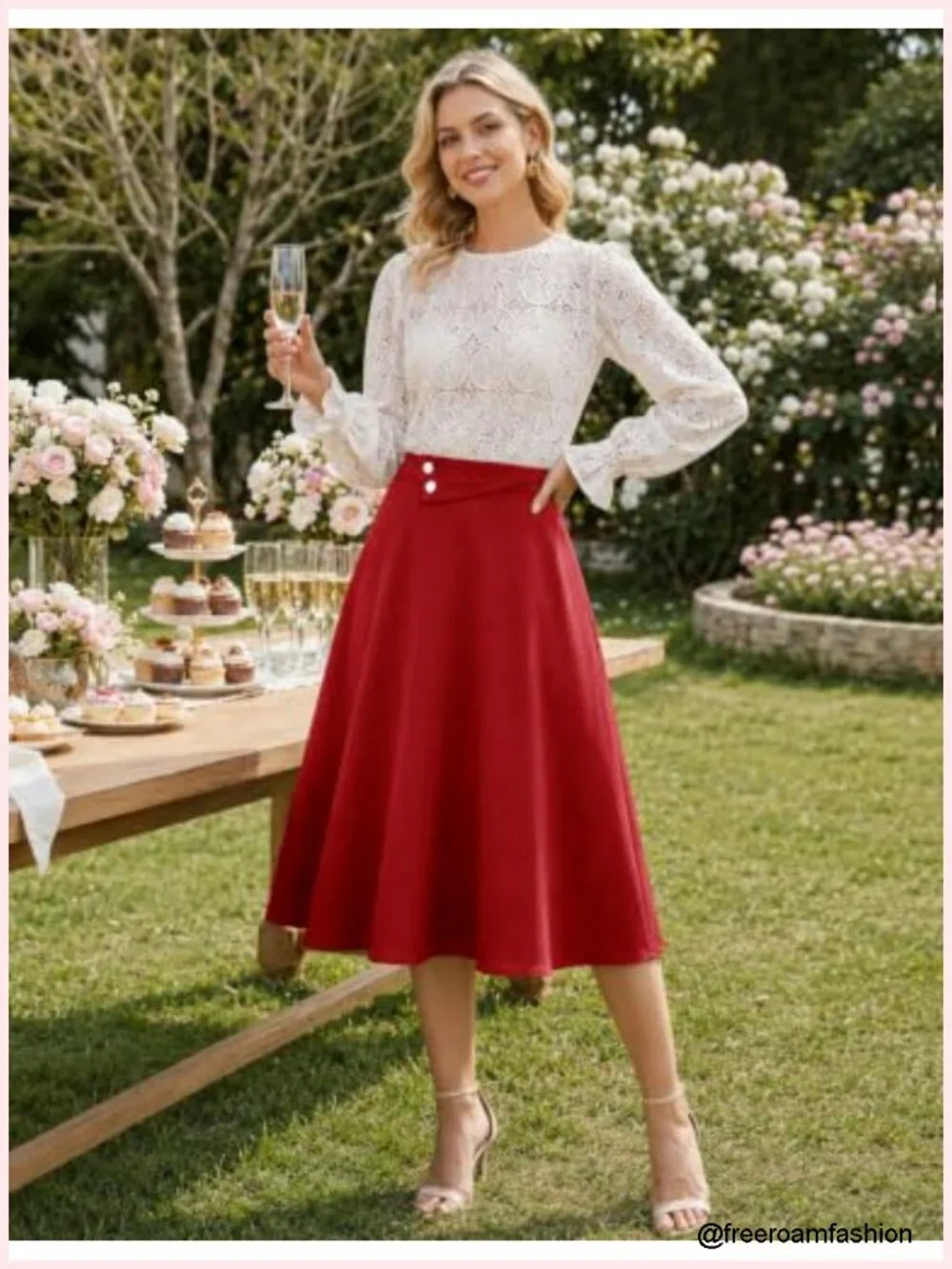 Women's High Waisted Midi Skirt with Pockets A-Line Elastic Waist Flare Skirt